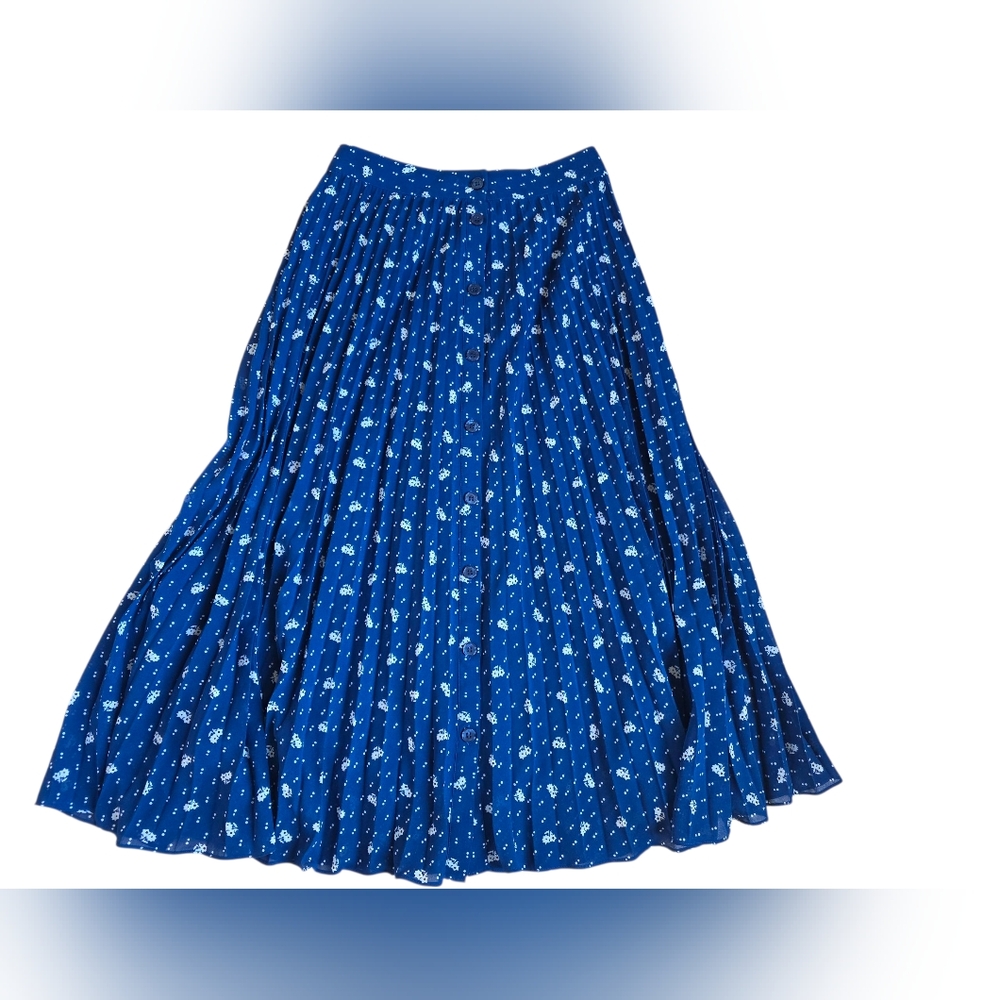 Paris Atelier & Other Stories Button Front Pleated Midi Skirt Blue Floral Size 4